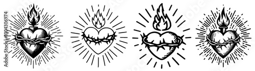 religious symbol of the sacred heart surrounded by light vector shape