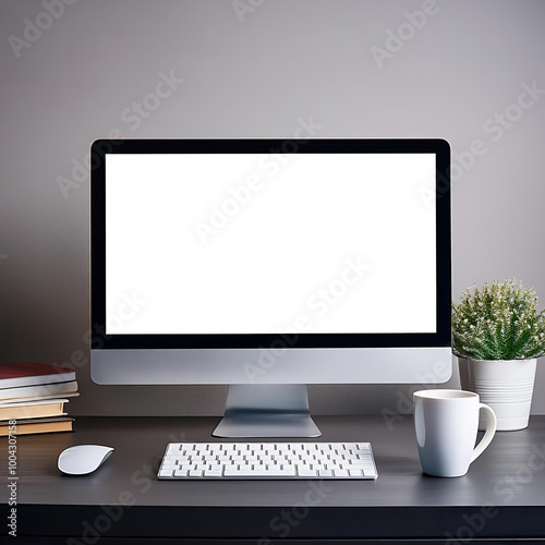 computer with blank screen, mockup