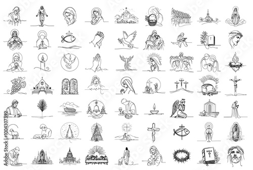 variety of religious icons including crosses, doves, and bibles
