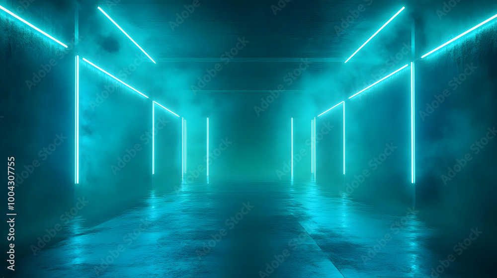 Abstract 3D Neon Lights in a Foggy Room Abstract 3D Neon Lights in a Foggy Room