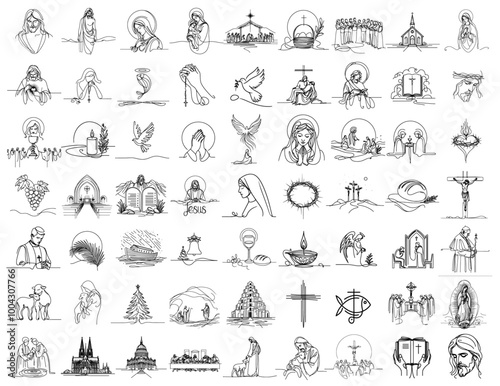 collection of christian symbols representing faith and spirituality vector shape