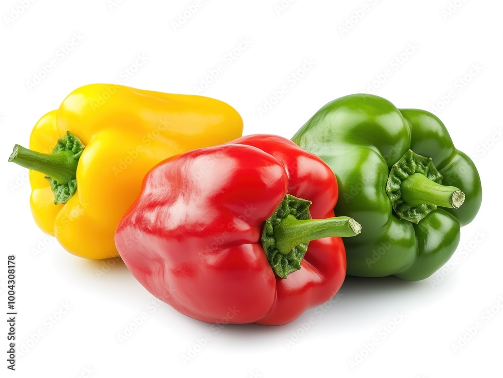 Bell peppers in red, yellow, and green isolated on white background Bell peppers in red, yellow, and green isolated on white background