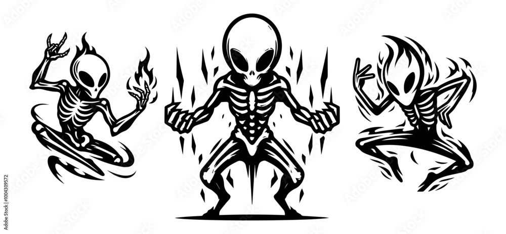 Naklejka premium dancing ufo man, funny mascot vector black