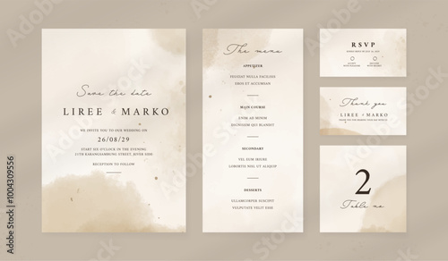 Abstract watercolor wedding invitation template. set of wedding stationery. luxury card and poster print out.