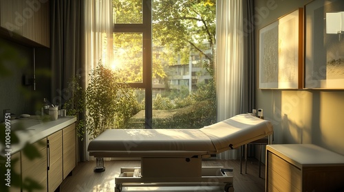 Serene medical examination room with natural light. photo