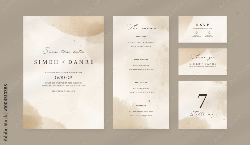 Abstract watercolor wedding invitation template. set of wedding stationery. luxury card and poster print out. Abstract watercolor wedding invitation template. set of wedding stationery. luxury card and poster print out.