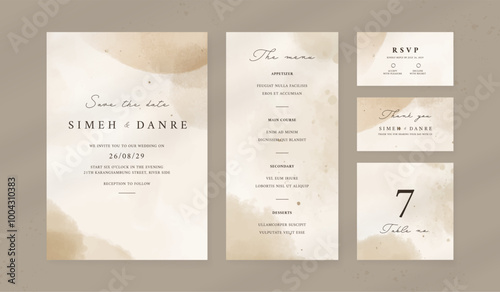 Abstract watercolor wedding invitation template. set of wedding stationery. luxury card and poster print out.