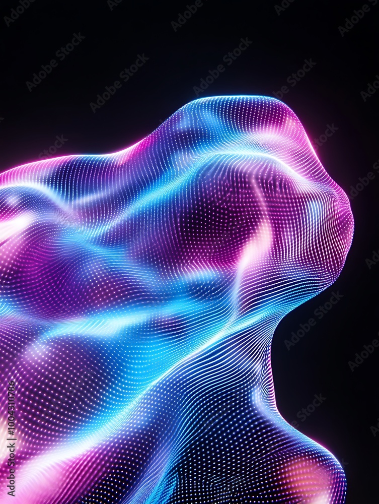 Colorful wave patterns in shades of blue and pink create a mesmerizing digital abstract representation. A minimalist poster in metallic and chrome gradient style. Colorful wave patterns in shades of blue and pink create a mesmerizing digital abstract representation. A minimalist poster in metallic and chrome gradient style.