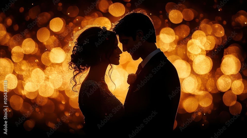 silhouette of a bride and groom wedding cake topper set against a warm golden bokeh background symbolizing love and celebration silhouette of a bride and groom wedding cake topper set against a warm golden bokeh background symbolizing love and celebration