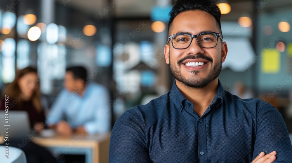 Confident Latino Businessman in Modern Office Setting Confident Latino Businessman in Modern Office Setting