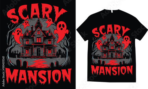 Scary Mansion's best halloween horror t-shirt design photo