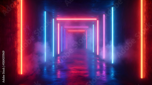 Neon Lights Tunnel 3D Illustration