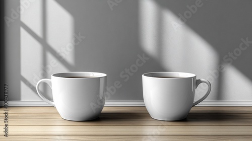 white coffee mugs on wooden table under