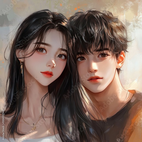 A youth girl and a youth boy，they are Asian faces in anime cartoon image. The designs are vigour and eye-catching. The cartoon style brings a sense of imagination and creativity. 