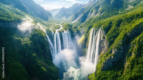 A beautiful waterfall surrounded by lush green trees