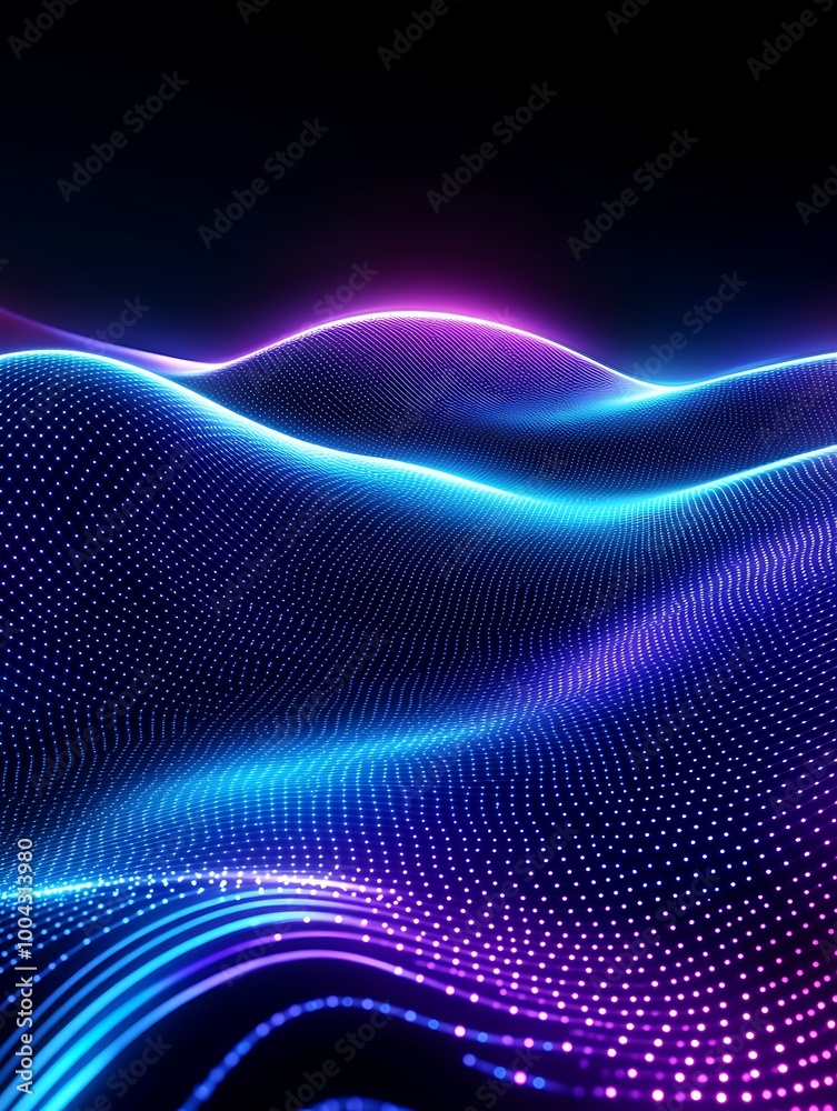 Vibrant abstract waves with neon colors creating a dynamic digital atmosphere, ideal for technology and modern design projects. A minimalist poster in metallic and chrome gradient style. Vibrant abstract waves with neon colors creating a dynamic digital atmosphere, ideal for technology and modern design projects. A minimalist poster in metallic and chrome gradient style.