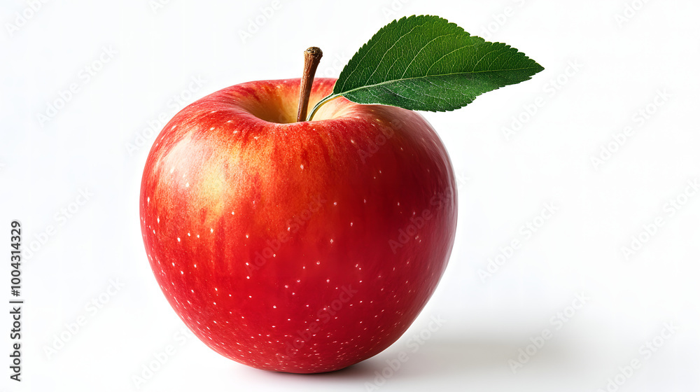Fresh Red Apple with Leaf Isolated on a White Background
