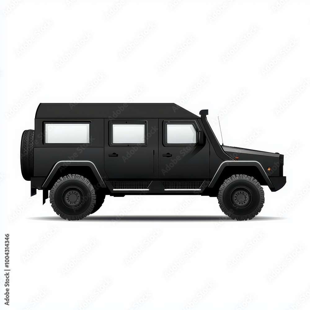 Black Armored Vehicle Silhouette on White Background Black Armored Vehicle Silhouette on White Background
