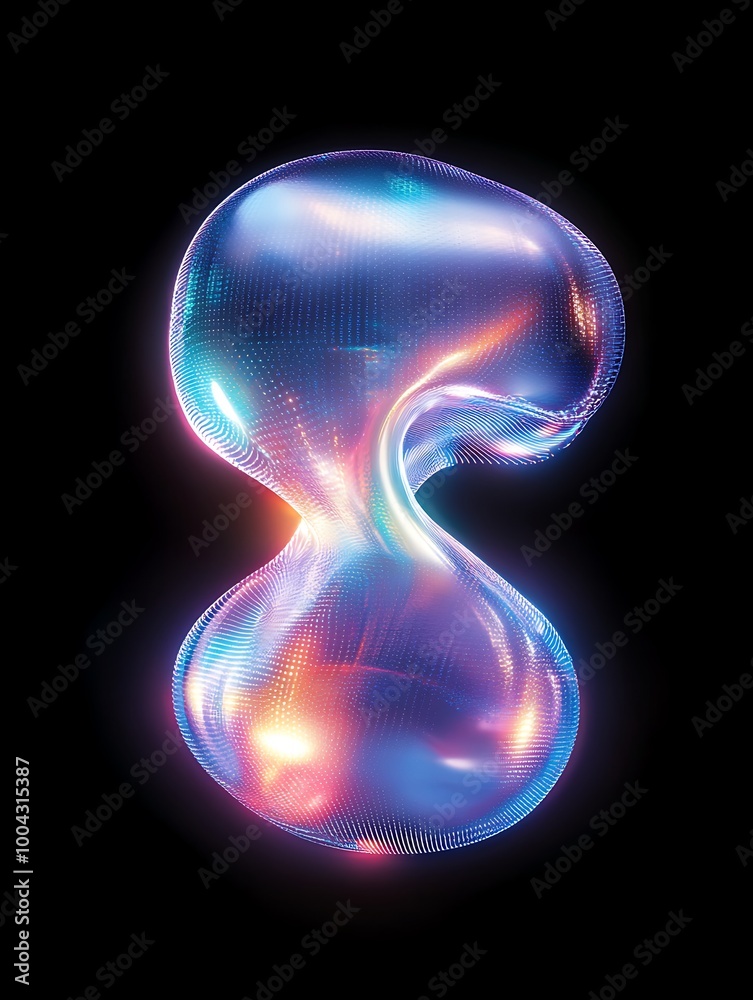 custom made wallpaper toronto digitalVibrant, illuminated abstract shape with glowing effects on a black background, suitable for modern design projects. A minimalist poster in metallic and chrome gradient style.