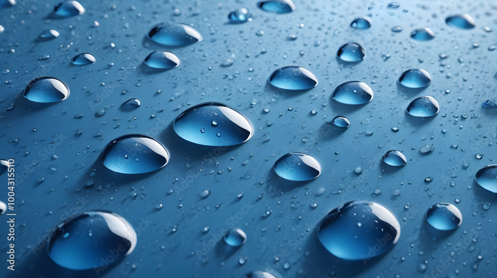 Water Droplets on Blue Surface: Abstract Macro Photography Water Droplets on Blue Surface: Abstract Macro Photography