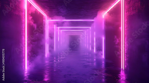 Neon Lights Corridor 3D Rendering