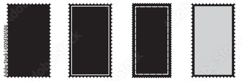 Vintage blank postage stamps isolated on white background.Collection perforated paper mark. Flat design.  Postage perforated templates collection. Paper postmarks set. Empty stamps. Postal shapes 