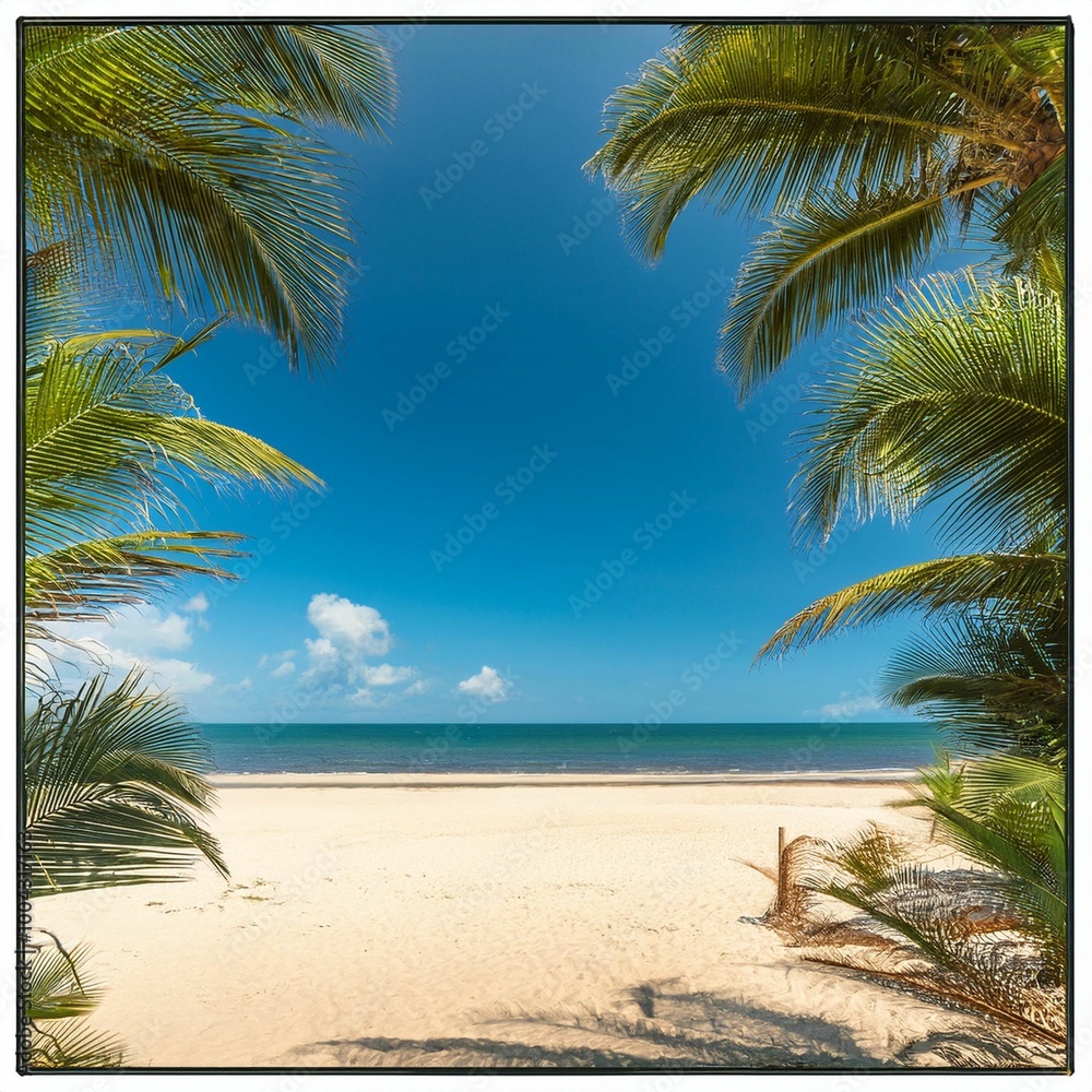 Obraz premium picture of beach scene with palm leaves trees with space for text must be inside the frame 
