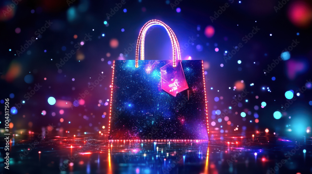 Digital shopping bag with lights and glow Digital shopping bag with lights and glow