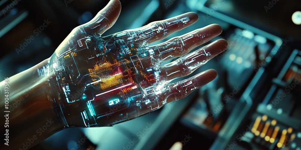 Fototapeta premium Cybernetics theory applied in modern systems, highlighting the principles that govern human-machine interactions.