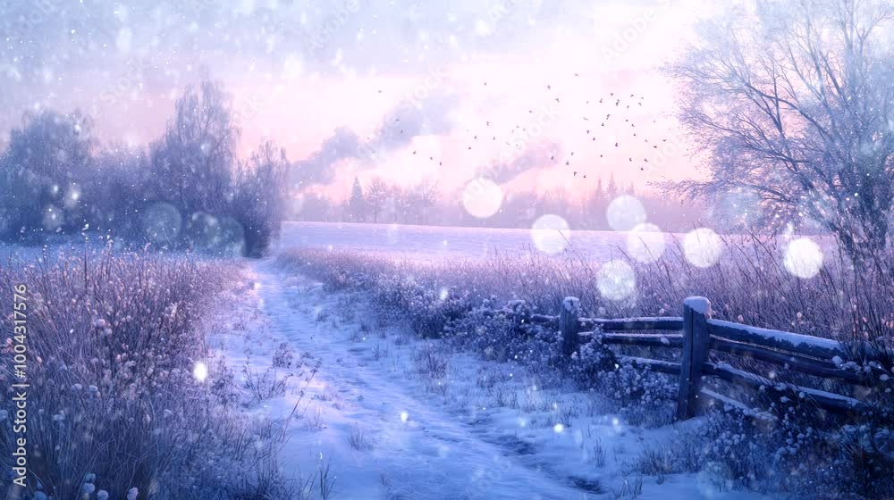 At dusk in the European countryside snowing. seamless looping time-lapse virtual 4k video animation background At dusk in the European countryside snowing. seamless looping time-lapse virtual 4k video animation background