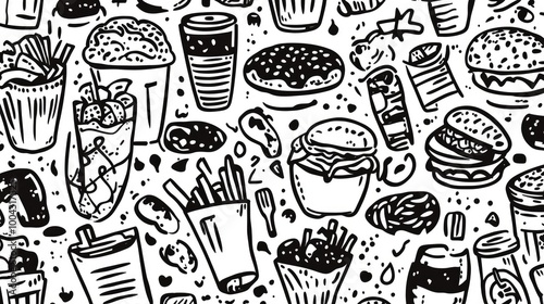 Fast Food Doodle Art Pattern Design with Simple Shapes and Colors