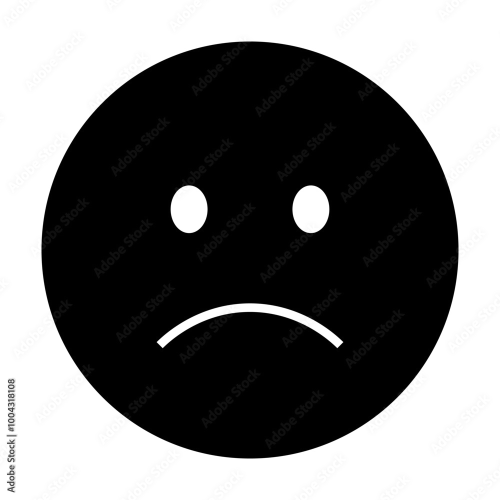 Black circle with sad face including two eyes and a curved mouth expressing sadness. Ideal for digital communication emotional expression user interface design mental health awareness and presentation Black circle with sad face including two eyes and a curved mouth expressing sadness. Ideal for digital communication emotional expression user interface design mental health awareness and presentation