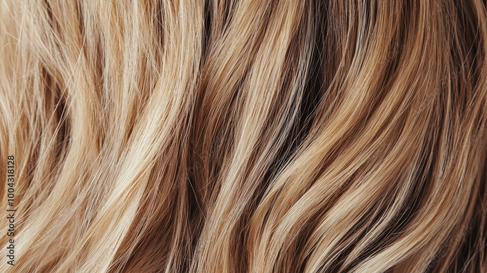Naklejka premium Close-up view of wavy hair with various shades of blonde and brown tones.