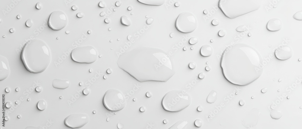 Water droplets on a smooth white surface, creating a fresh and clean texture, evoking a sense of purity and tranquility.