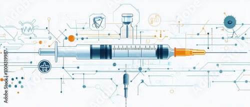 Syringe with Connected Lines and Shapes