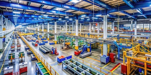 Modern manufacturing facility with assembly lines showcasing industrial machinery and production process