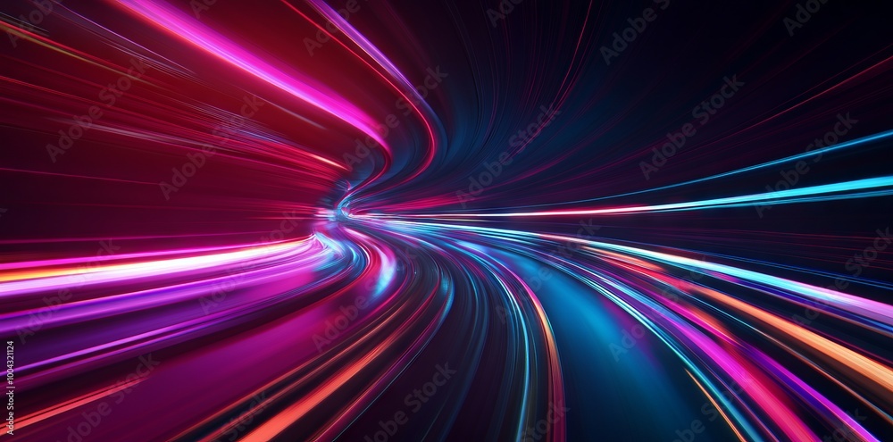 Abstract Light Speed Motion in a Highway Tunnel, AI generated illustration