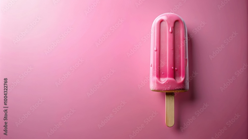 Pink ice cream on stick melting in realistic rendering for summer concept Pink ice cream on stick melting in realistic rendering for summer concept