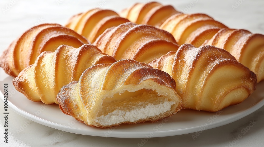 Soft and flaky pastries filled with rich cream, inviting for a sweet treat Soft and flaky pastries filled with rich cream, inviting for a sweet treat