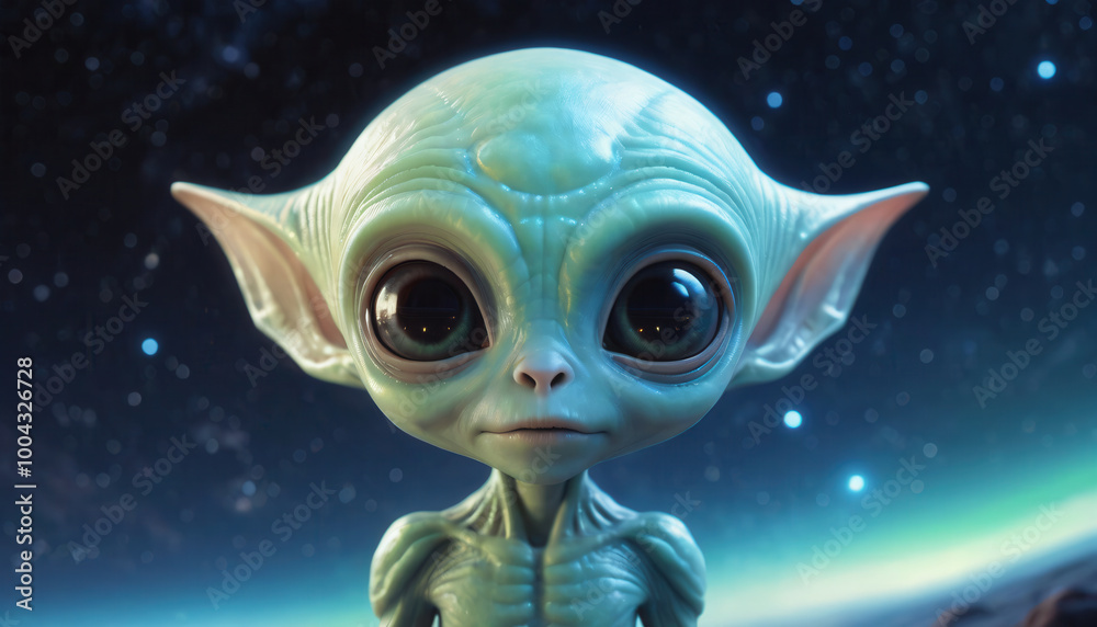 A mysterious alien with big eyes under a starry sky A mysterious alien with big eyes under a starry sky