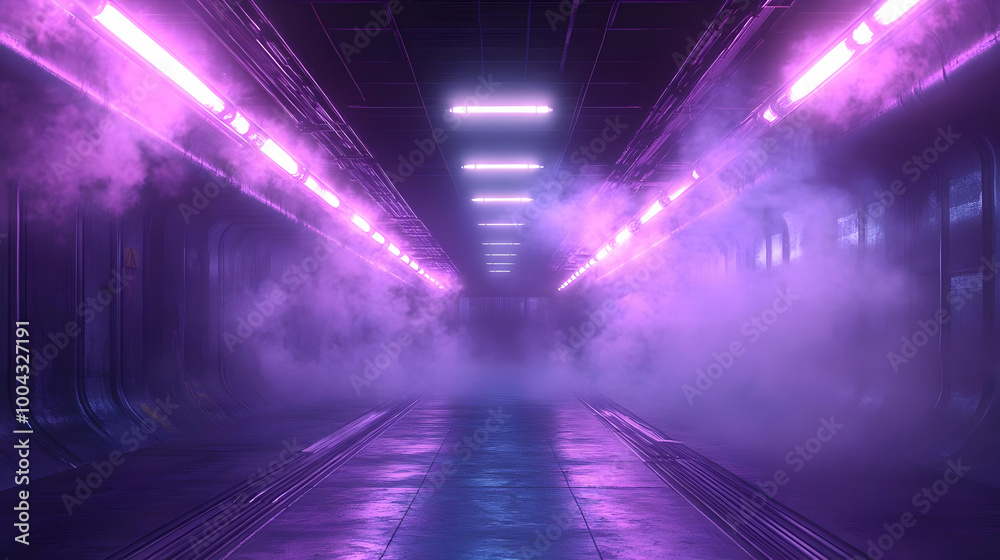 Purple Neon Lights Tunnel 3D Illustration