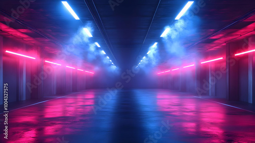 Neon Lights in a Tunnel 3D Illustration