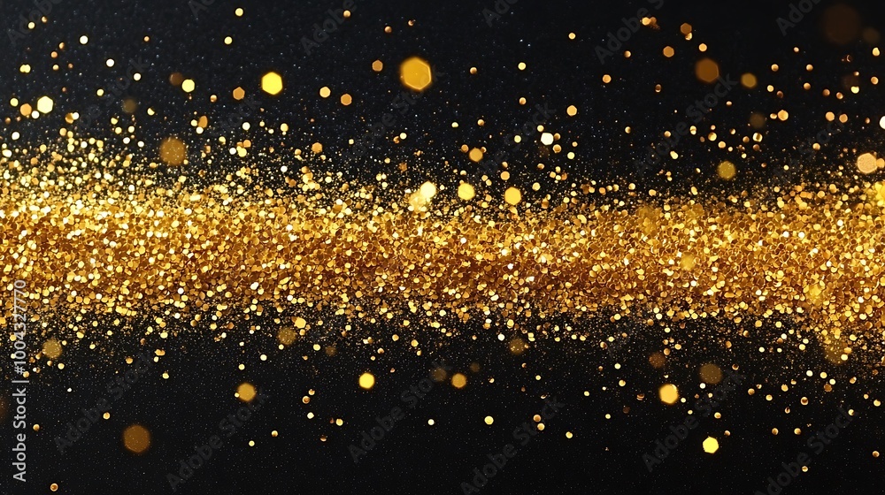 Gold glitter on a black background. Glitter of dust confetti Gold glitter on a black background. Glitter of dust confetti