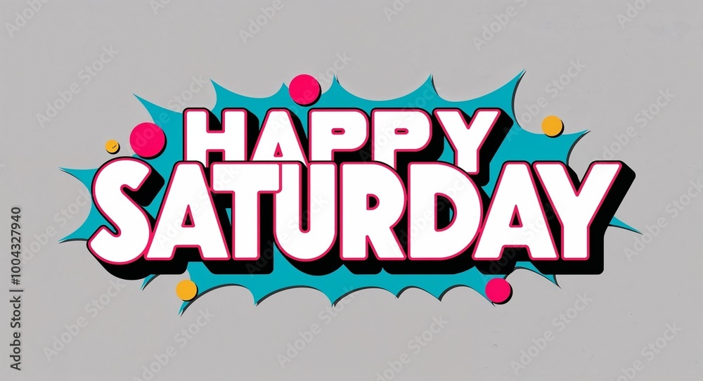 Fototapeta premium happy Saturday word lettering in retro pop art style design on plain white background