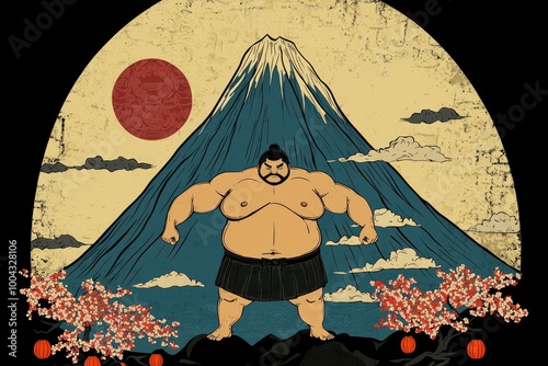 Sumo Wrestler in Front of Mount Fuji