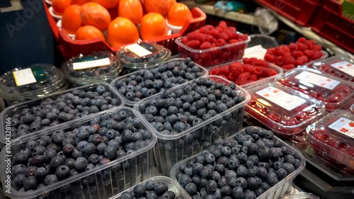 Blueberries selling Summer fruits in market
