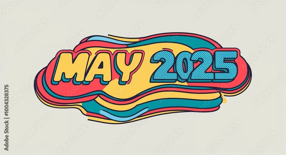 may 2025 word lettering in retro pop art style design on plain white background may 2025 word lettering in retro pop art style design on plain white background
