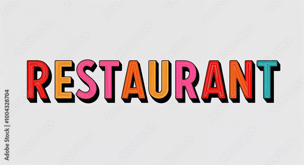 restaurant word lettering in retro pop art style design on plain white background restaurant word lettering in retro pop art style design on plain white background