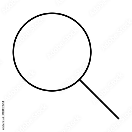 A minimalistic black outline of a magnifying glass with a circular lens and short handle. Ideal for search, exploration, investigation, discovery, and analysis themes. Simple line art style