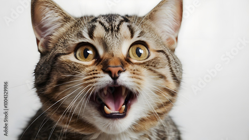 Funny Surprised Cat Face Staring with Wide Eyes on a Clean Background , Animal Photos, Pet Lovers, and Cute Cat-Themed Designs .